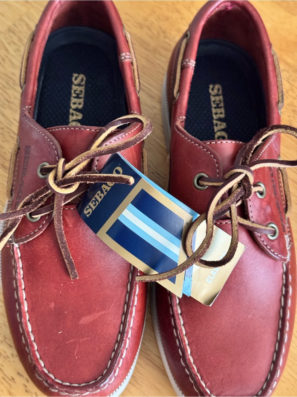 Sebago Red Leather Boat Shoes with Tan Laces